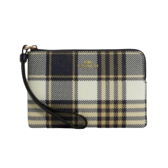 NWT Coach corner zip wristlet with garden plaid print - Picture 3 of 8